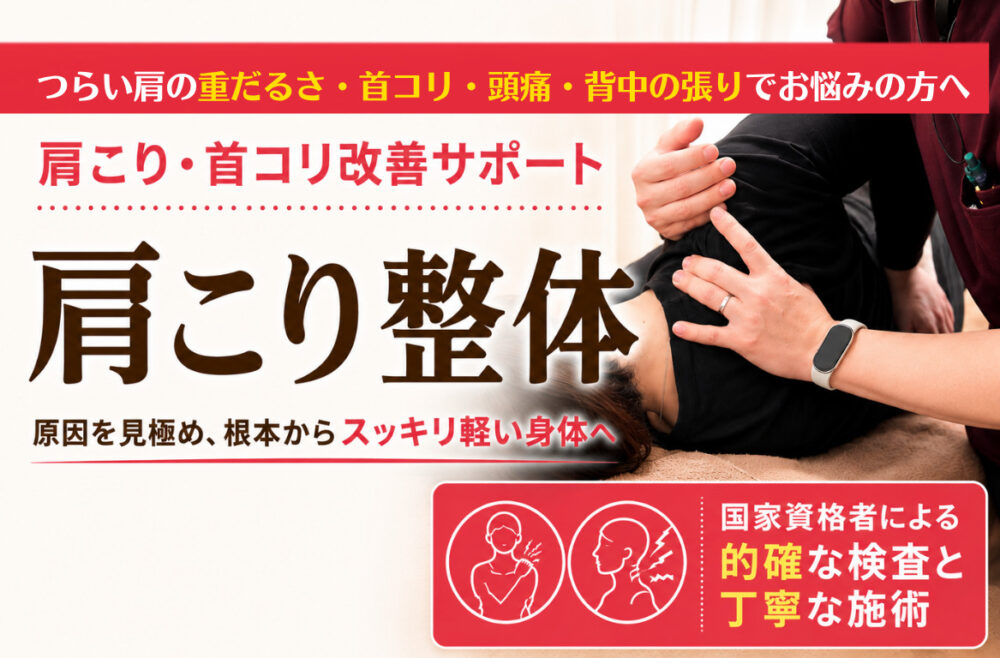 国家資格者による検査と整体で肩こり・首コリの改善サポート