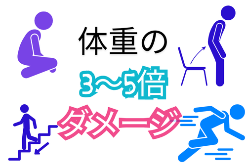 しゃがむ、走る、階段上り下りは膝に体重の３～５倍のダメージ