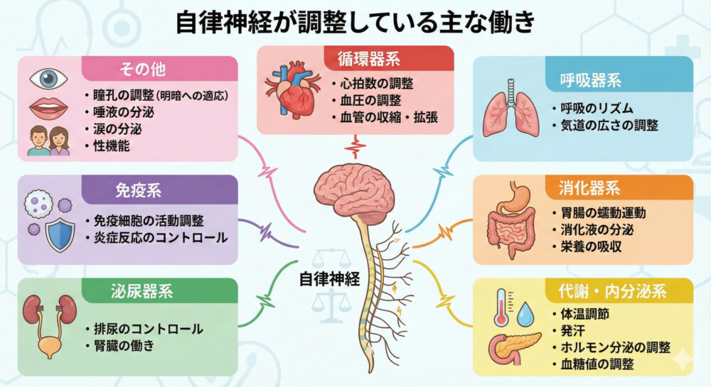 自律神経が調整している体の主な働き