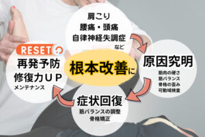 整体による施術で根本改善を促す流れ